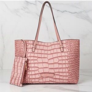 Pink Crocodile Embossed Tote Bagsith matching pouch-NWT